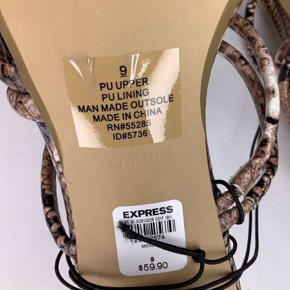 New! Express Square Toe Strap Round Heel Faux Leather Snake Print Sandals Sz 9 - Picture 11 of 11